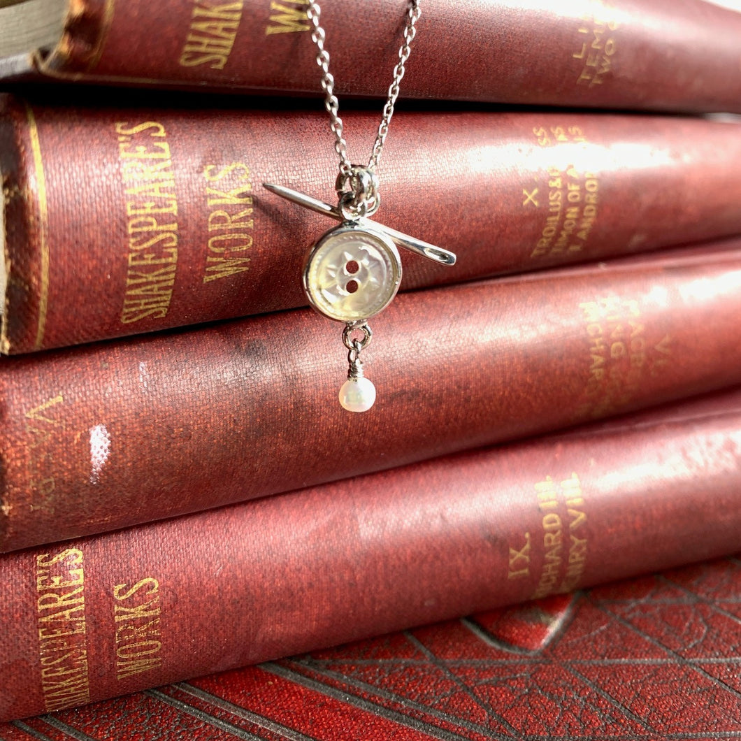 Button and Needle Charm Necklace
